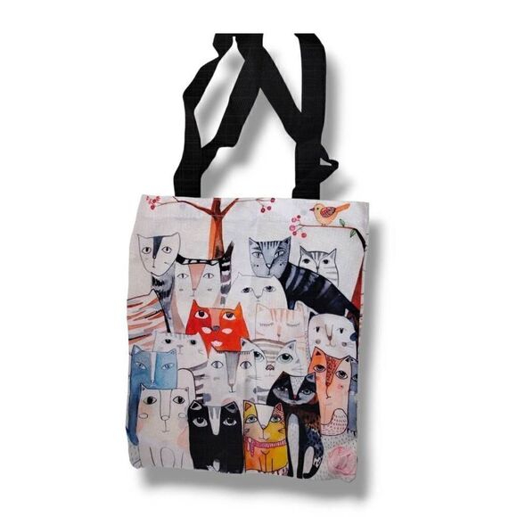 Cat‎ Bag Tote Canvas Natural Red, Black Shoulder Strap OS 12x14" NEW - Picture 1 of 5